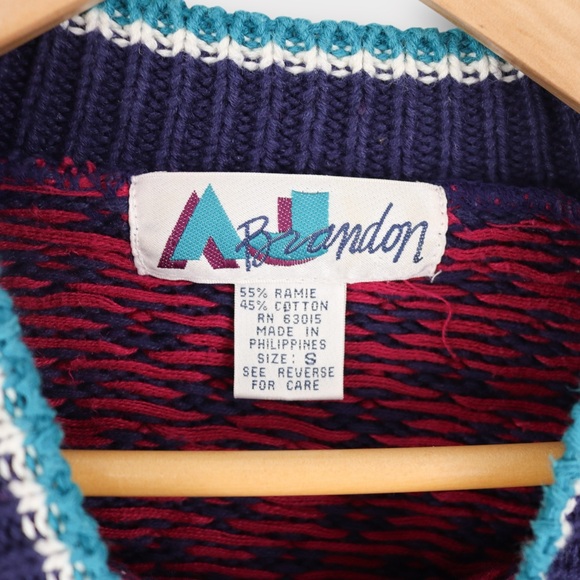 Vintage AJ Brandon 90s Color Block‎ Knit Sweater Size Small Ramie Cotton - Picture 3 of 4